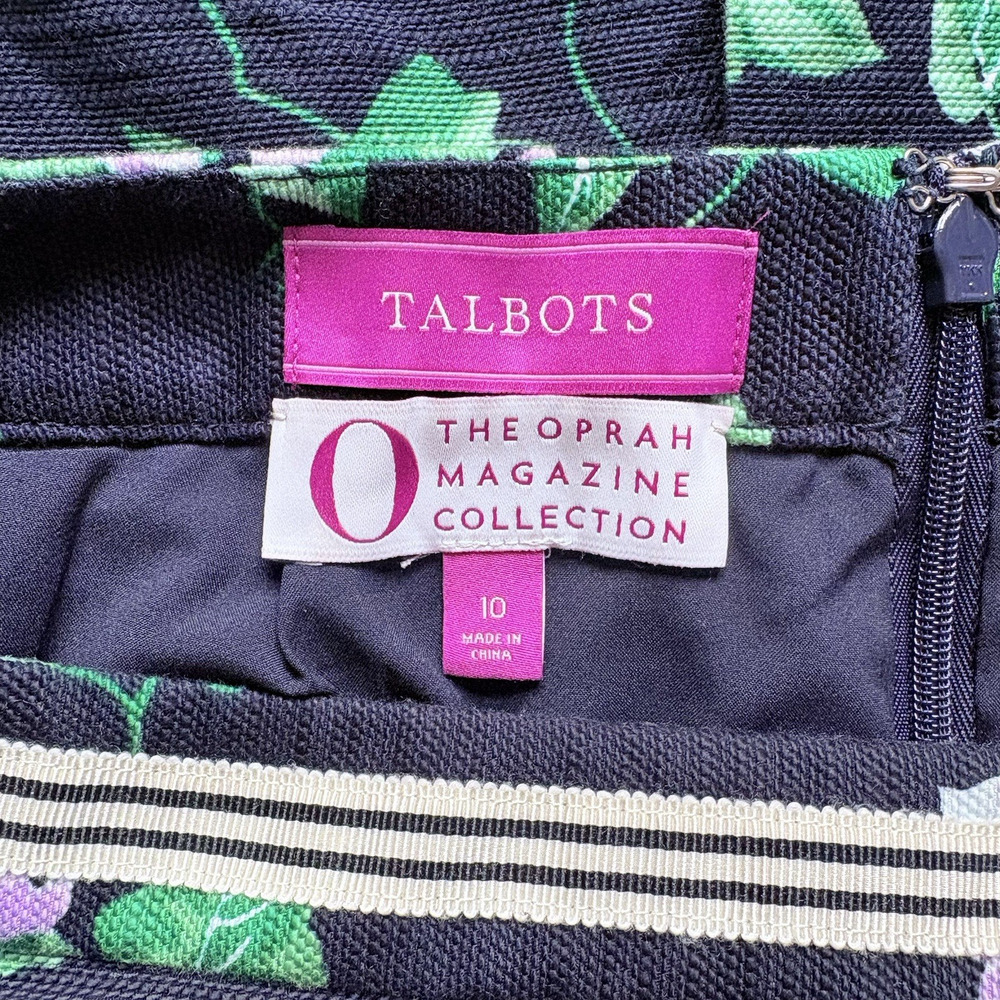 TALBOTS Floral Pencil Skirt Navy Purple Office Career Cottagecore Modest Size 10 - Picture 3 of 11